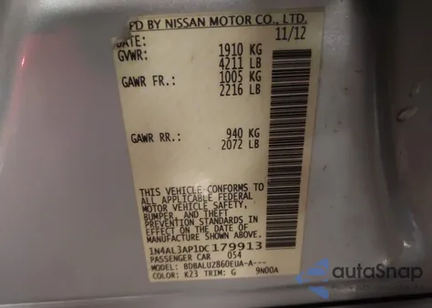 2013 Nissan Altima 2.5 Sv from USA, damaged, VIN 1N4AL3AP1DC179913